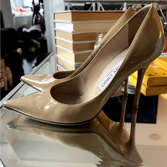 Jimmy Choo Abel Patent Leather Pointy Toe Pump Nude 36.5 - Picture 2 of 4